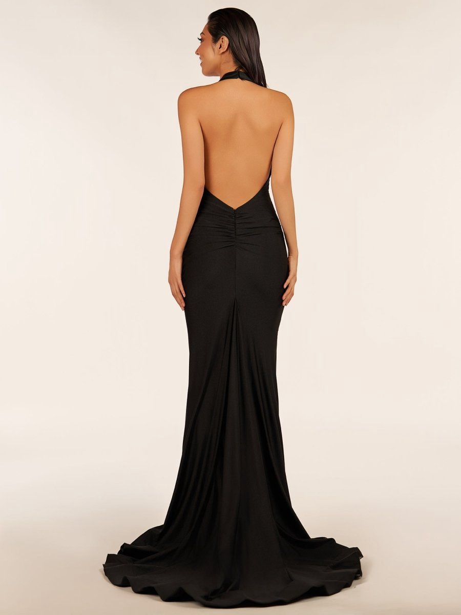 Simple Halter Backless Mermaid Long Prom Dresses
