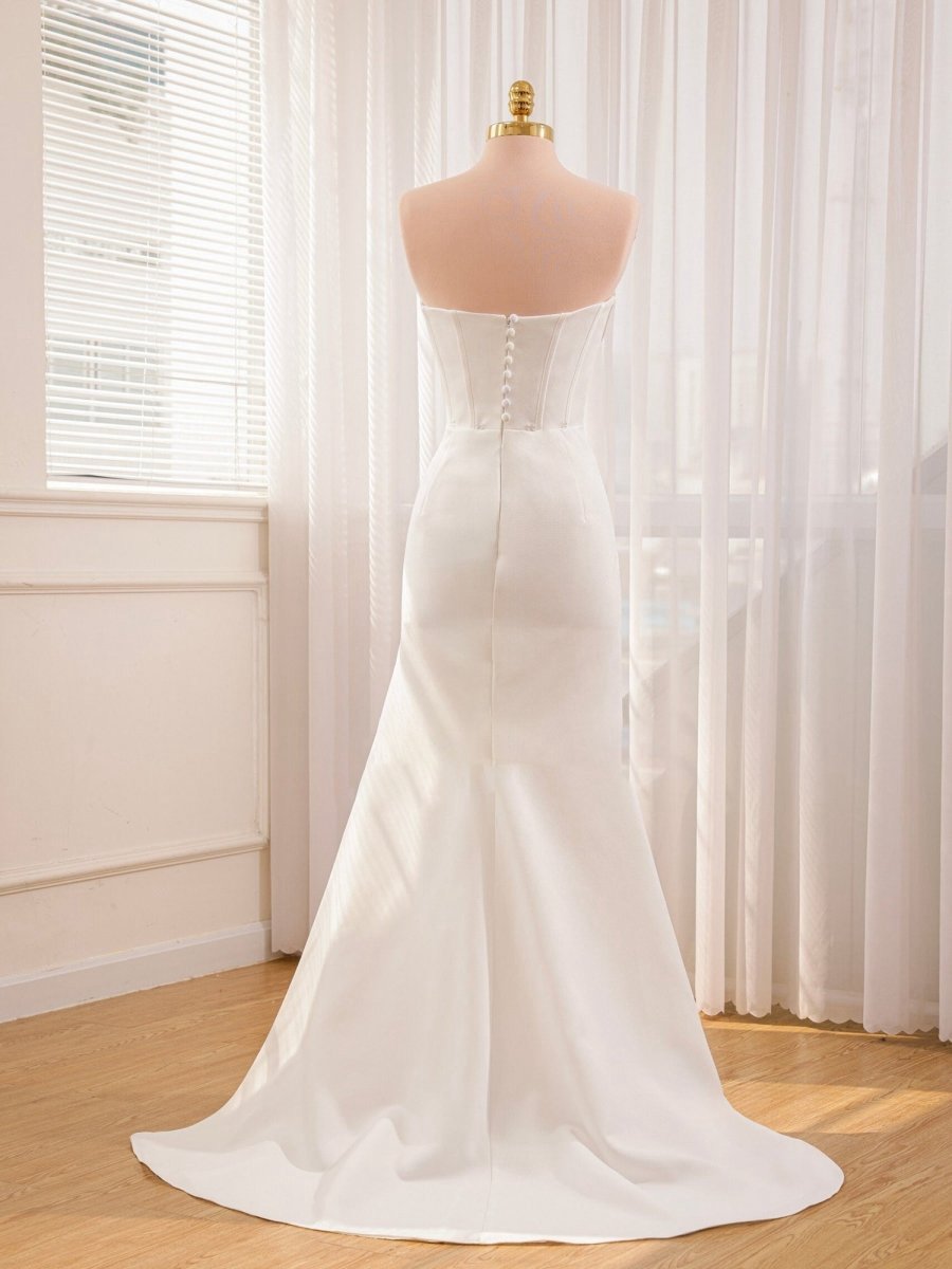 Mermaid Strapless Satin Wedding Dresses with Convenient Detachable Skirt