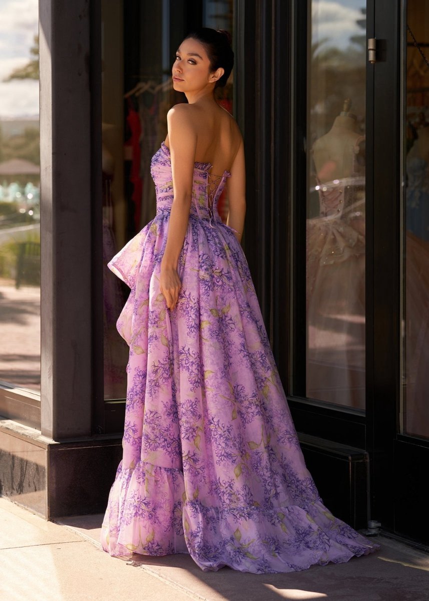 A-line Corset Detachable Sweetheart Floral Long Prom Dresses