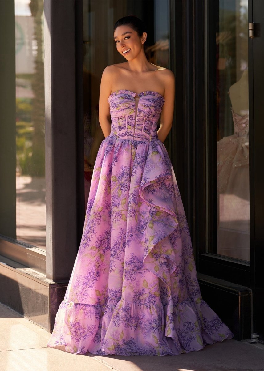 A-line Corset Detachable Sweetheart Floral Long Prom Dresses