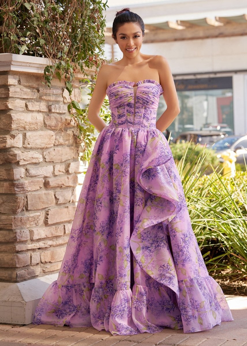 A-line Corset Detachable Sweetheart Floral Long Prom Dresses
