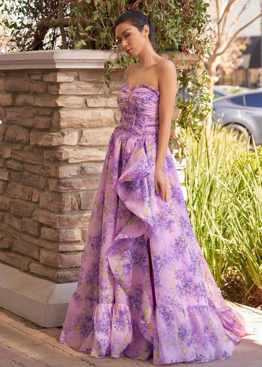 A-line Corset Detachable Sweetheart Floral Long Prom Dresses