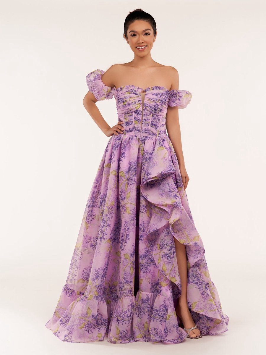 A-line Corset Detachable Sweetheart Floral Long Prom Dresses