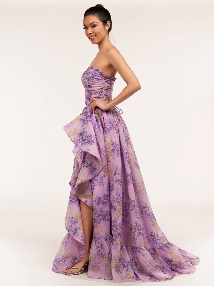 A-line Corset Detachable Sweetheart Floral Long Prom Dresses