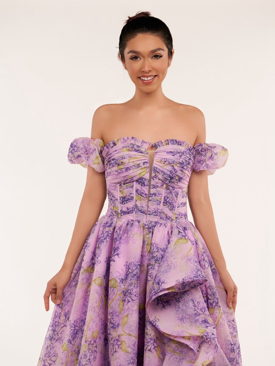 A-line Corset Detachable Sweetheart Floral Long Prom Dresses