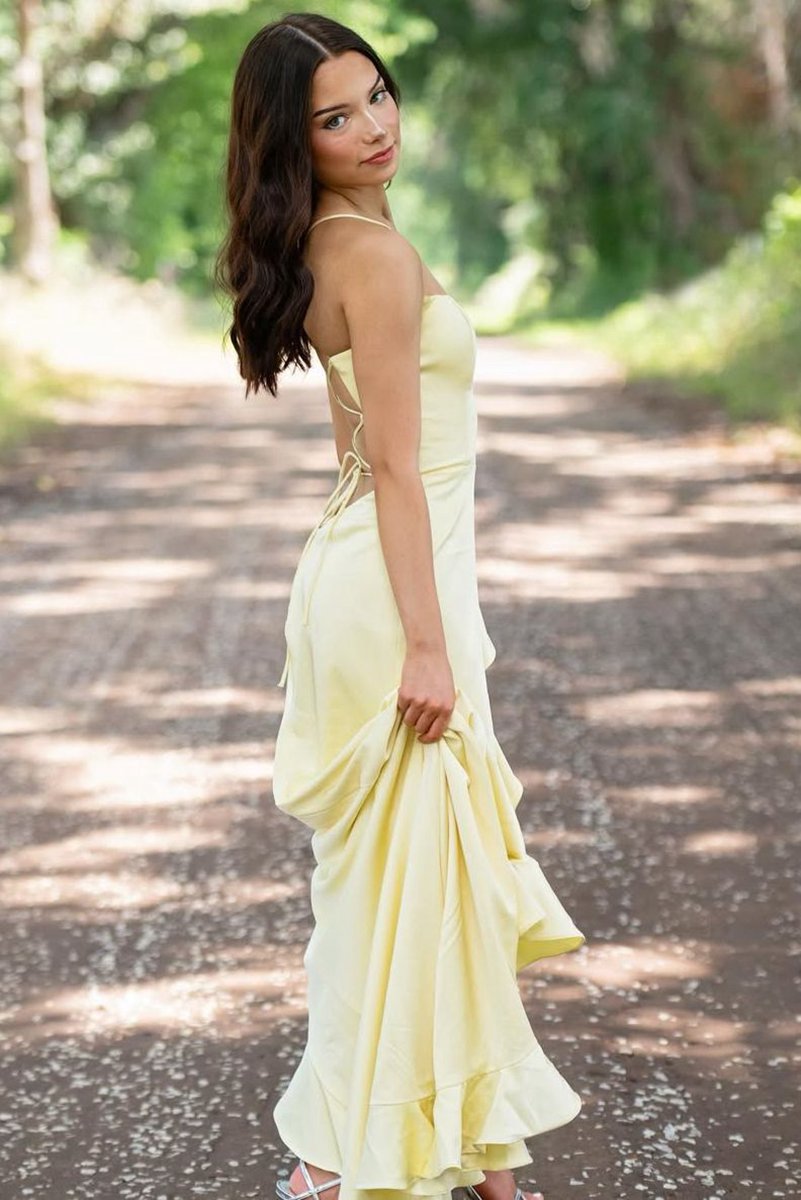 Spaghetti Straps Mermaid Satin Formal Prom Dresses