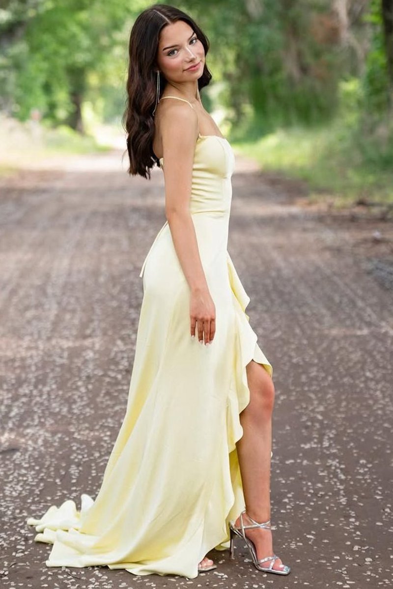 Spaghetti Straps Mermaid Satin Formal Prom Dresses