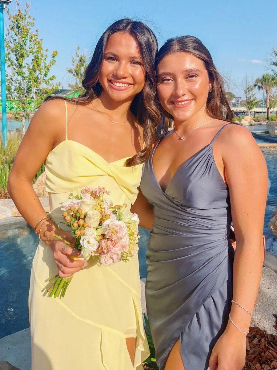 V-Neck Chiffon Ruffles Long Prom Dresses with Slit