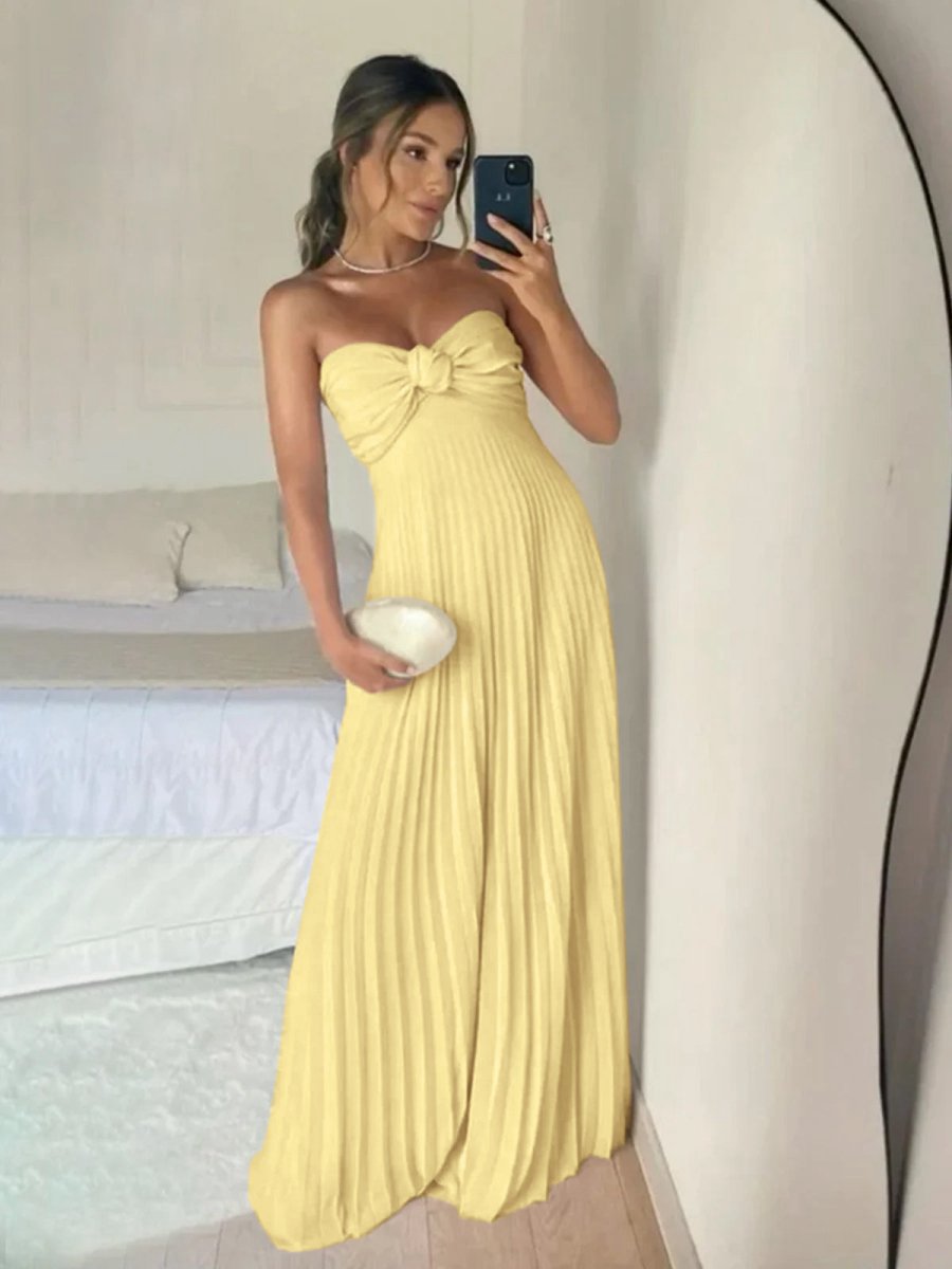 A-line Strapless Chiffon Long Prom Dresses