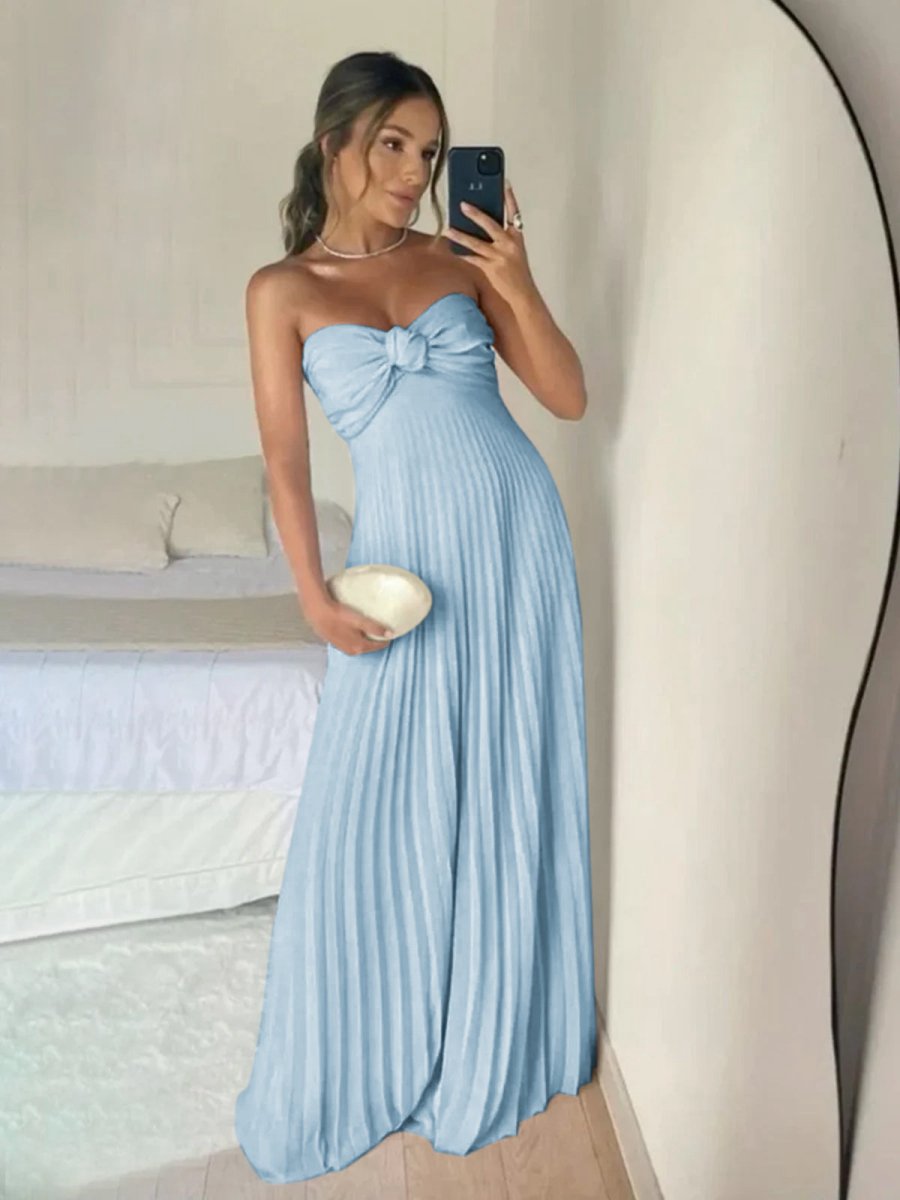 A-line Strapless Chiffon Long Prom Dresses