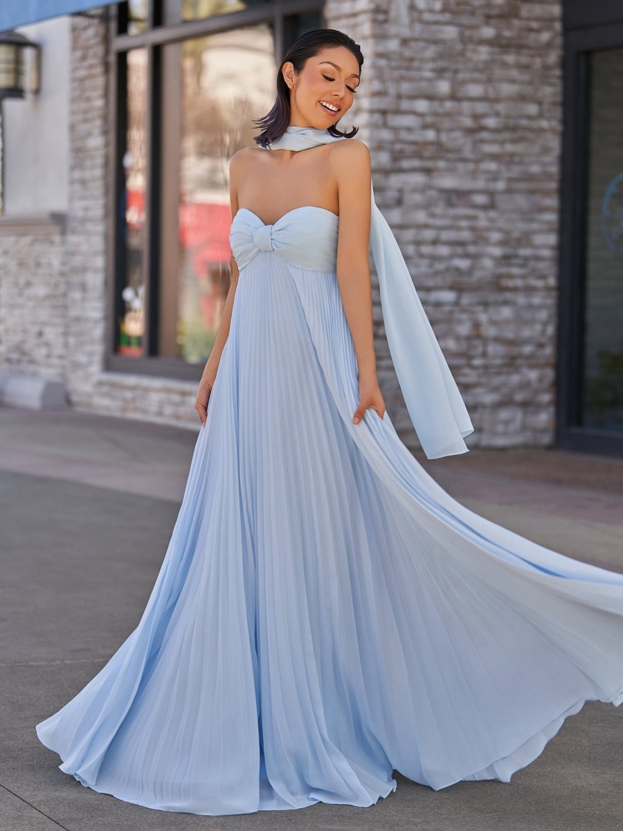 A-line Strapless Chiffon Long Prom Dresses