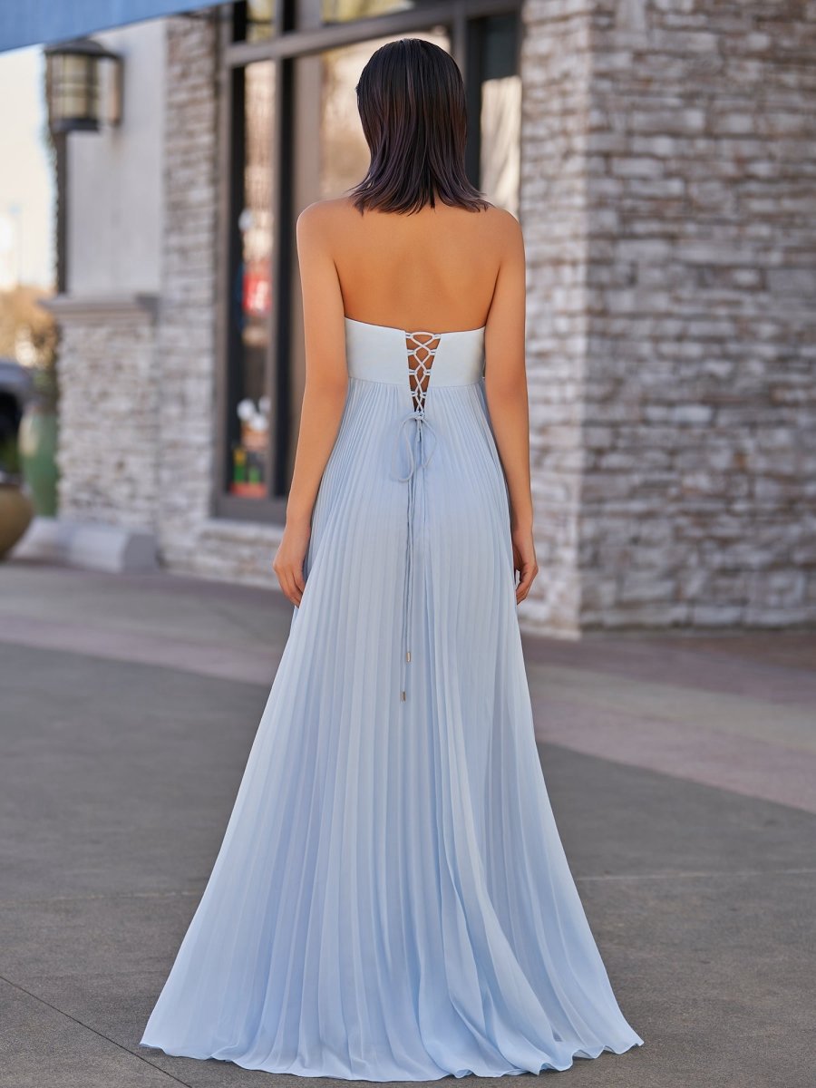 A-line Strapless Chiffon Long Prom Dresses