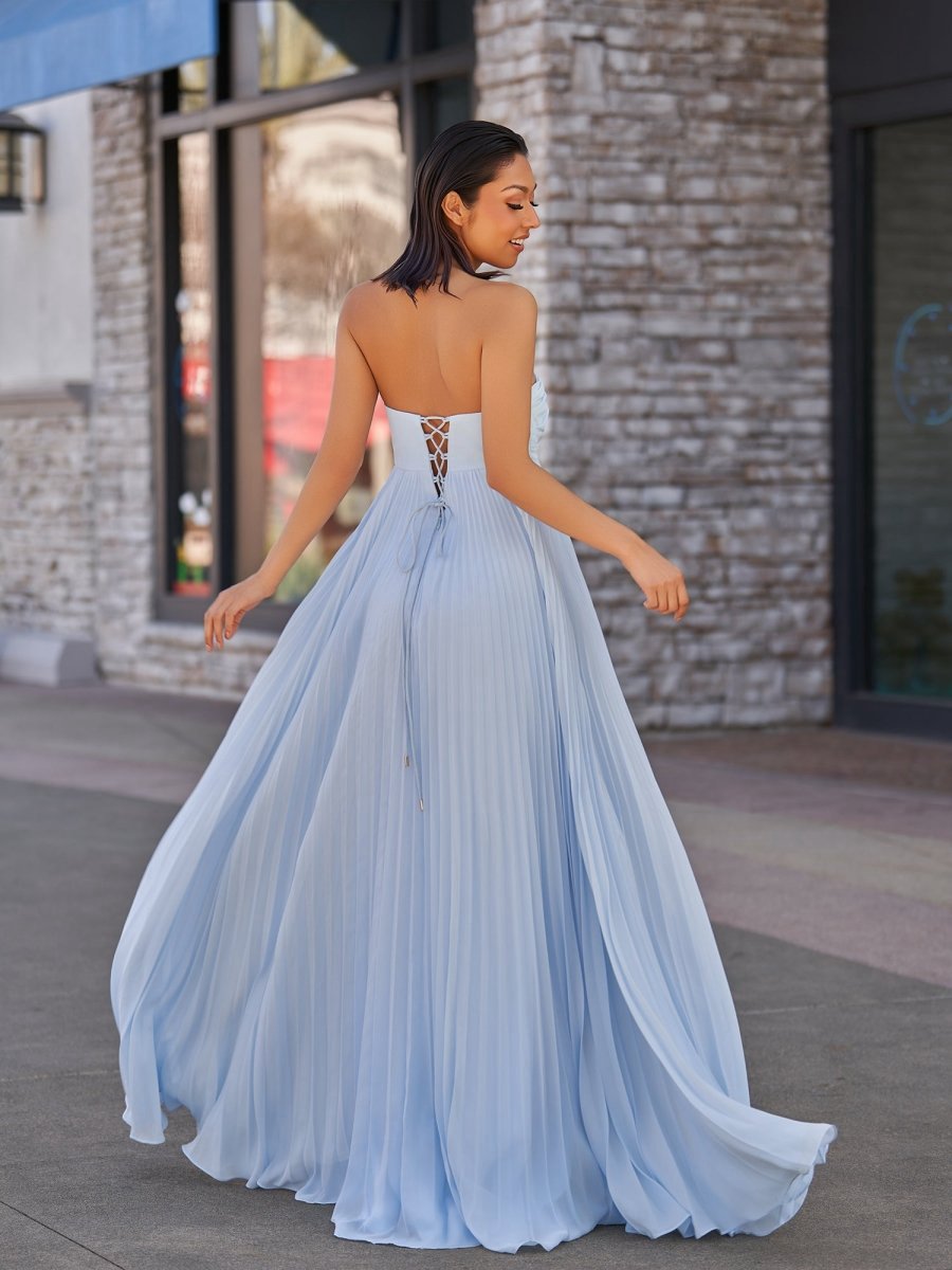 A-line Strapless Chiffon Long Prom Dresses