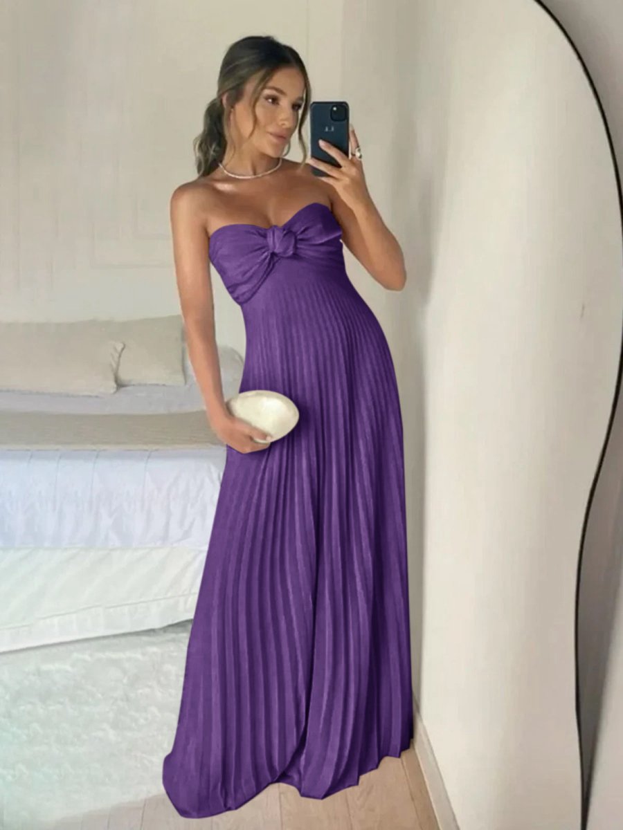 A-line Strapless Chiffon Long Prom Dresses