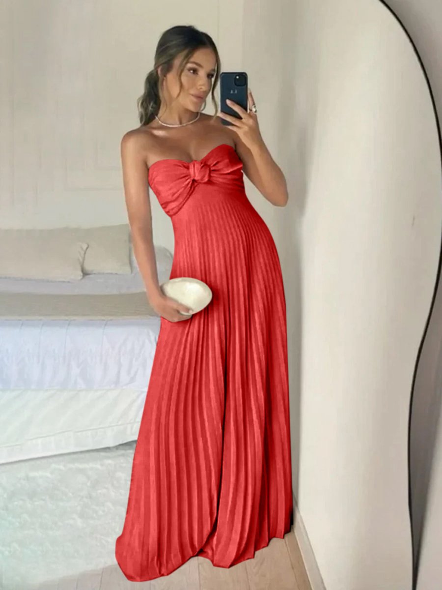 A-line Strapless Chiffon Long Prom Dresses