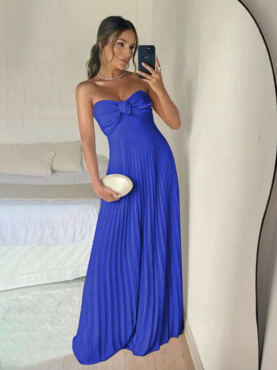 A-line Strapless Chiffon Long Prom Dresses