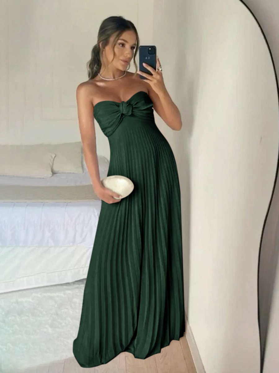A-line Strapless Chiffon Long Prom Dresses