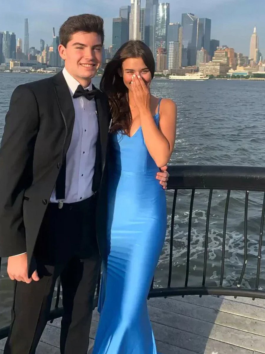 Spaghetti Straps Mermaid Satin Backless Long Prom Dresses