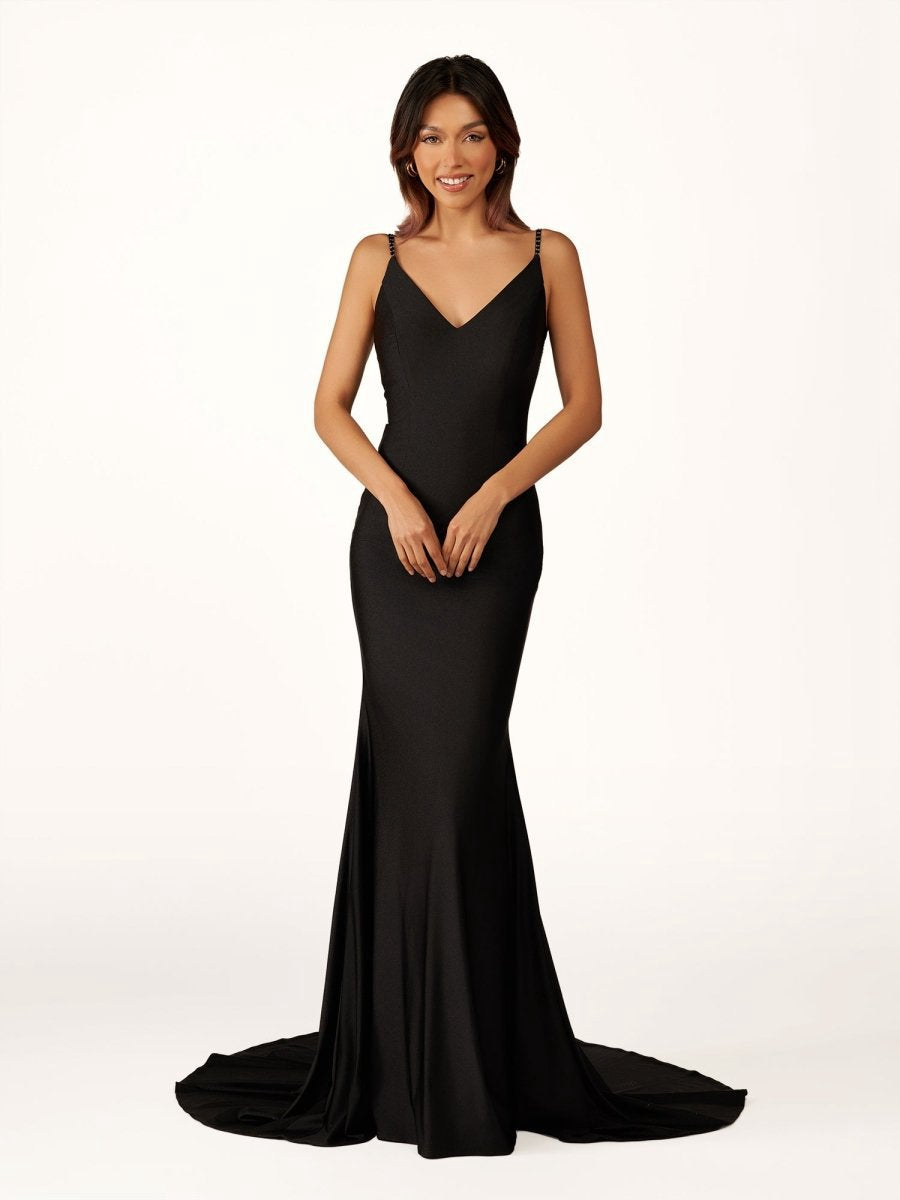 Beaded V-Neck Backless Mermaid Long Prom Dresses