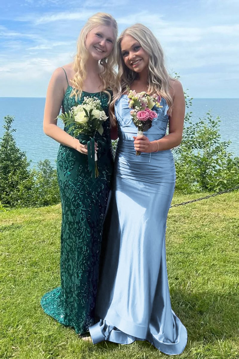 Mermaid V-Neck Jersey Formal Dresses with Lace-Up Back