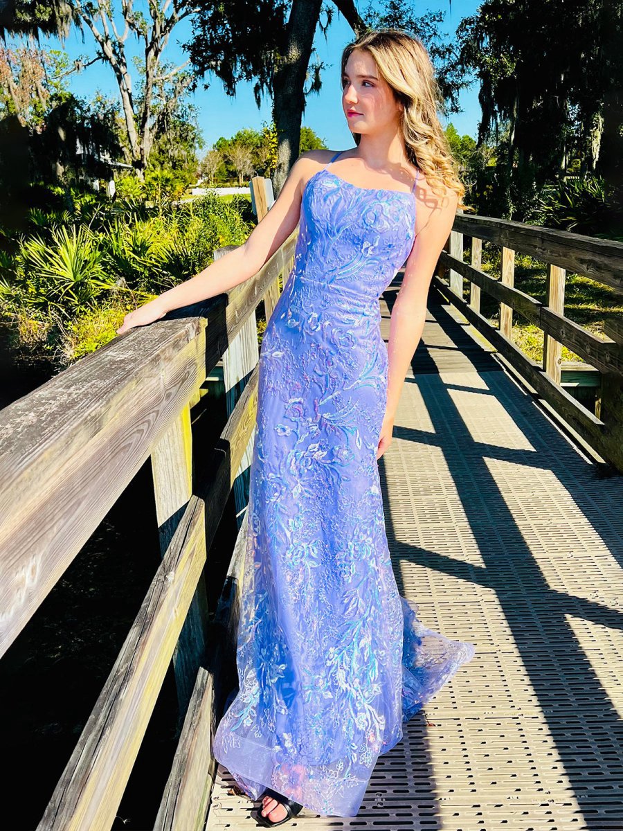 Mermaid Spagehtti Straps Lace Sequin Long Prom Dresses