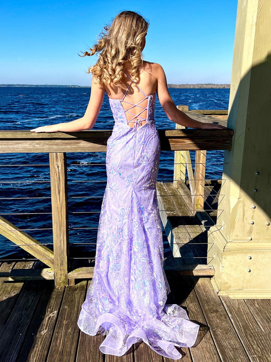 Mermaid Spagehtti Straps Lace Sequin Long Prom Dresses