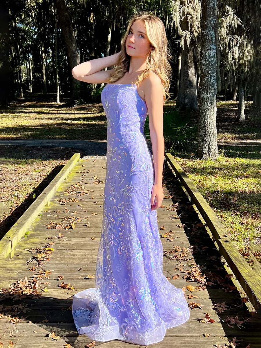 Mermaid Spagehtti Straps Lace Sequin Long Prom Dresses