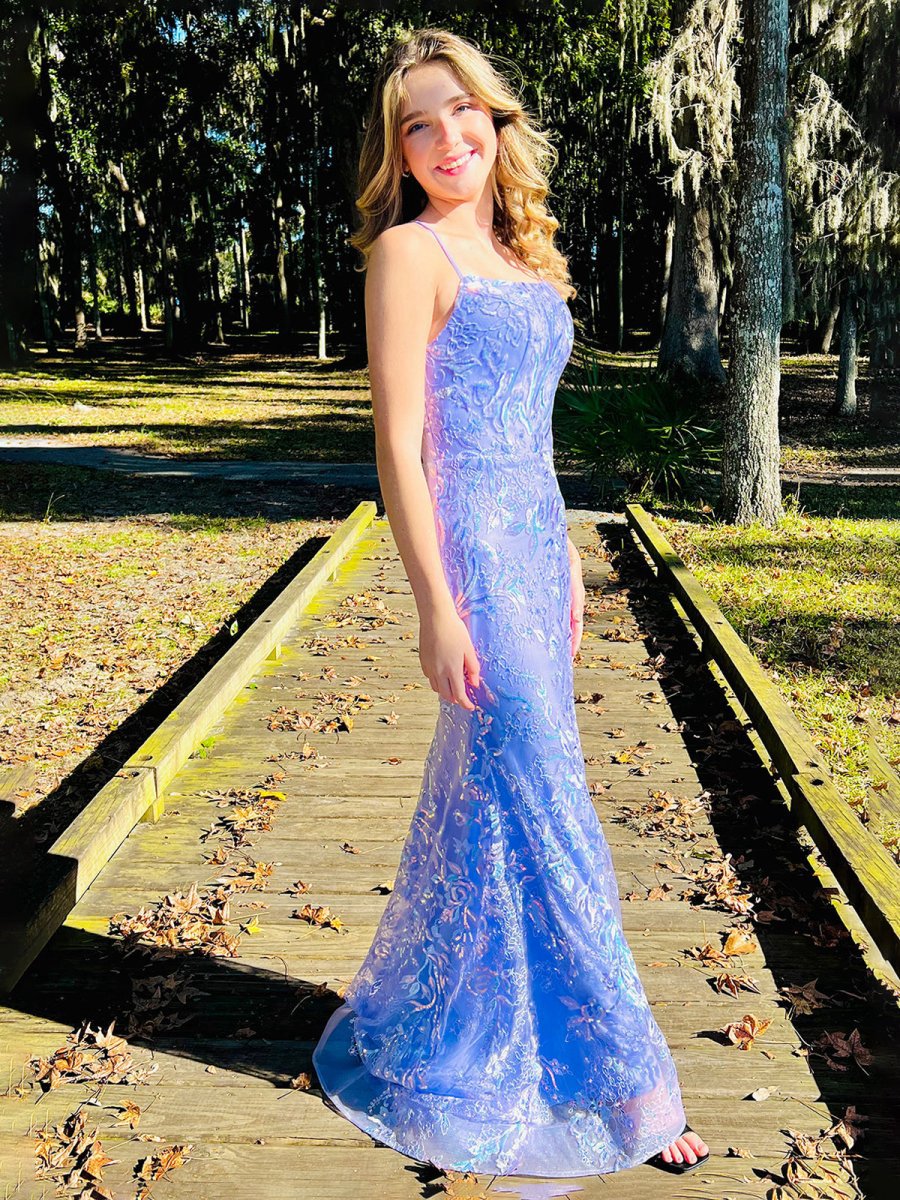 Mermaid Spagehtti Straps Lace Sequin Long Prom Dresses