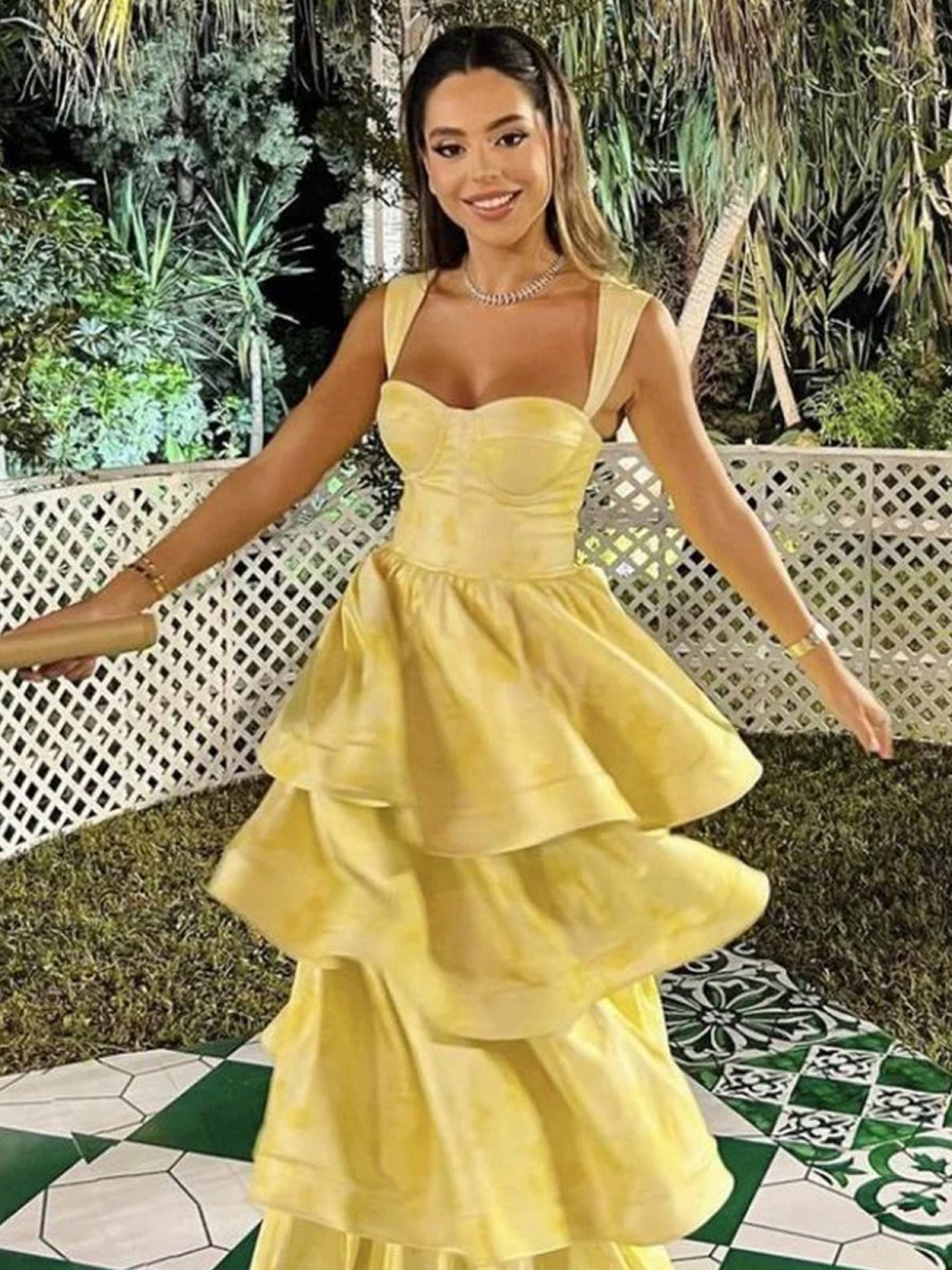 Pastel Ruffle Tie A-line Long Party Prom Dresses