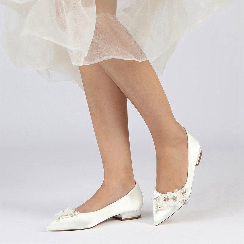 Satin Flats with Delicate Flower Embellishments