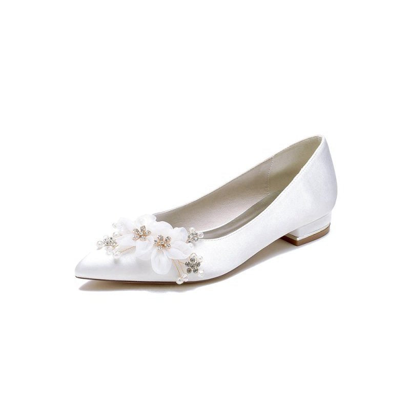 Satin Flats with Delicate Flower Embellishments