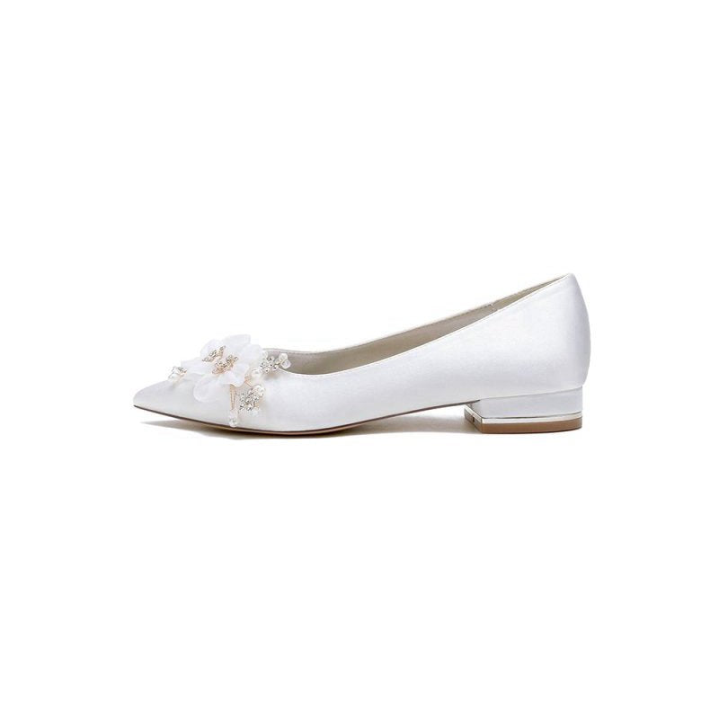 Satin Flats with Delicate Flower Embellishments
