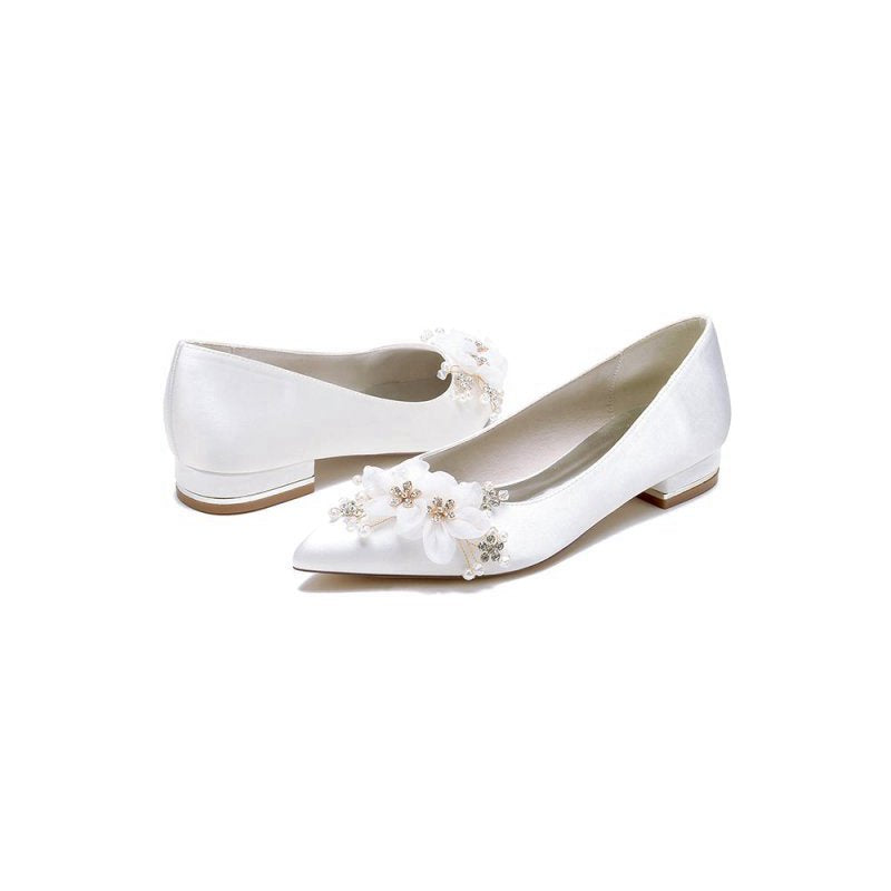 Satin Flats with Delicate Flower Embellishments