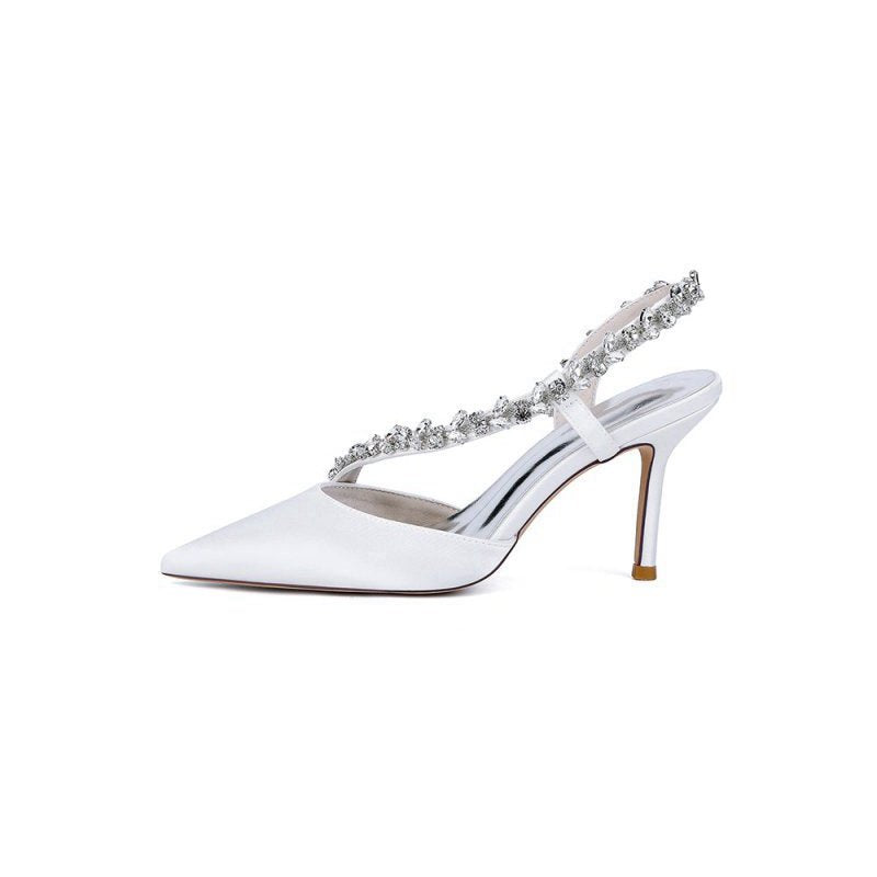 Satin High Heels with Crystal Embellishments