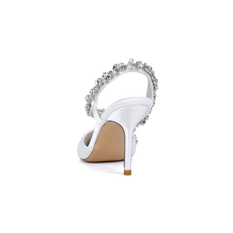 Satin High Heels with Crystal Embellishments