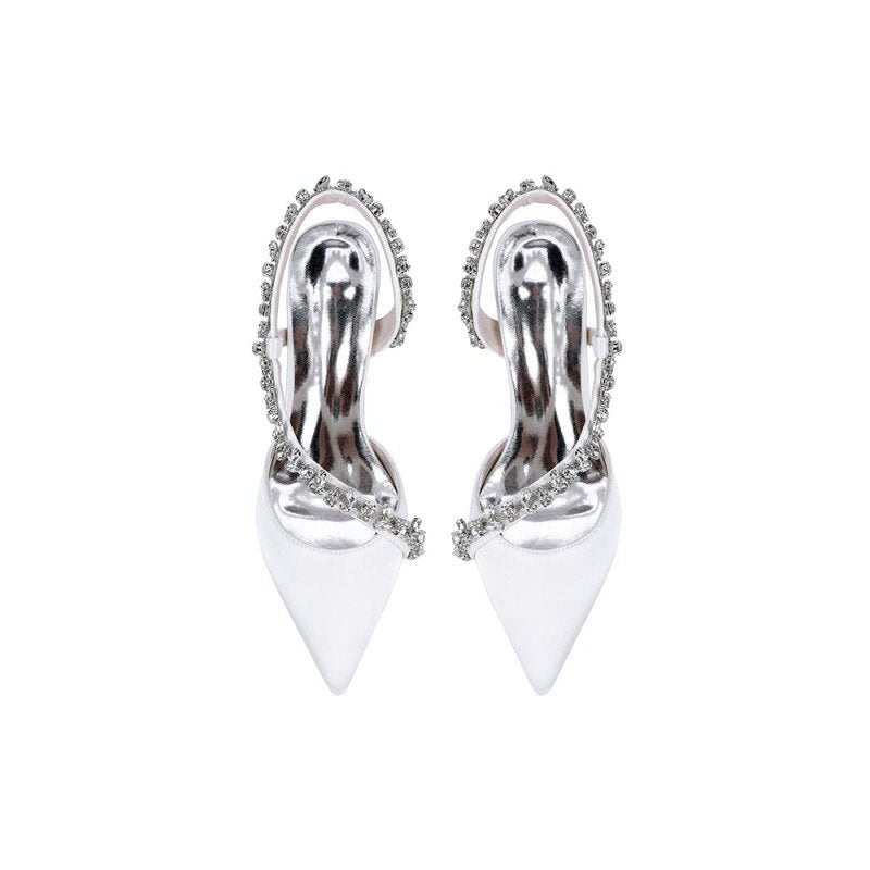 Satin High Heels with Crystal Embellishments