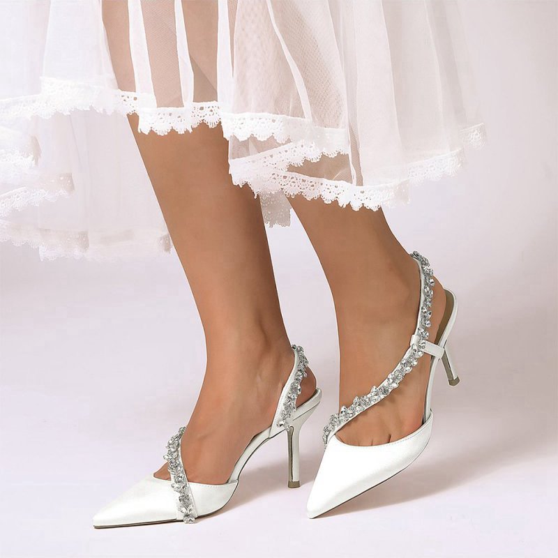 Satin High Heels with Crystal Embellishments