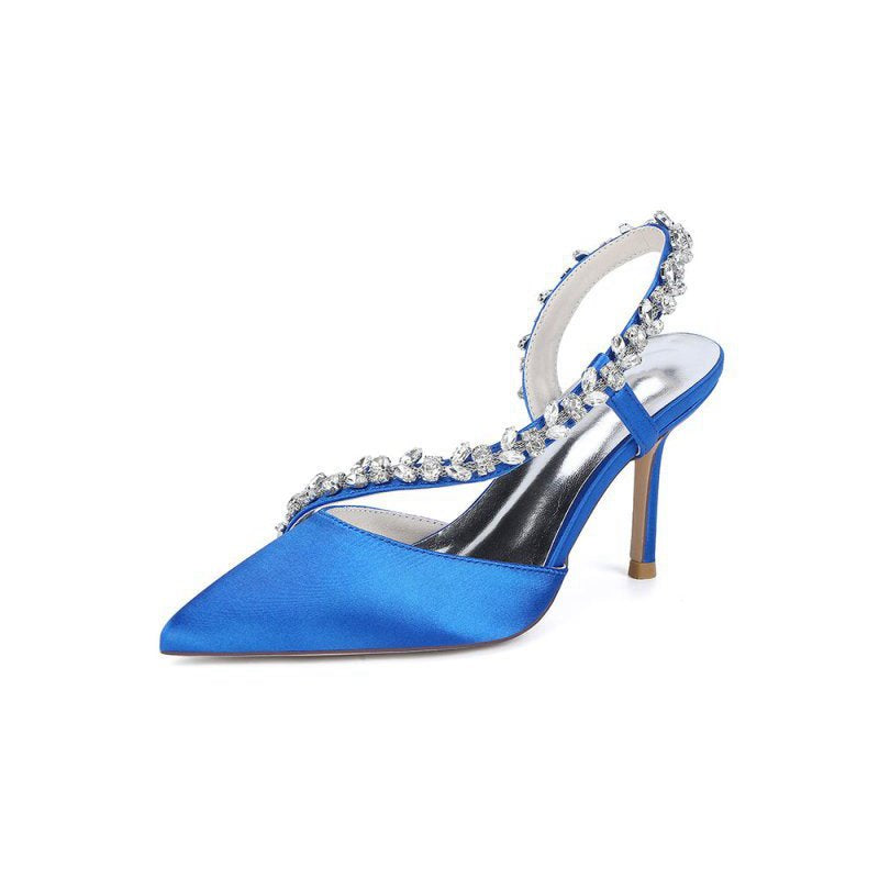 Satin High Heels with Crystal Embellishments