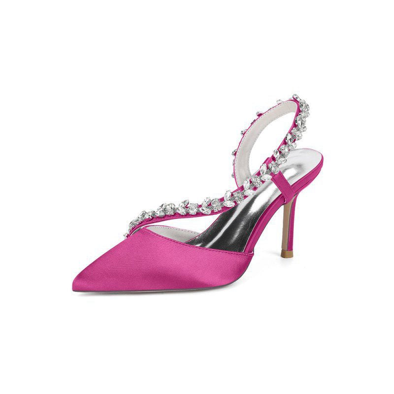 Satin High Heels with Crystal Embellishments