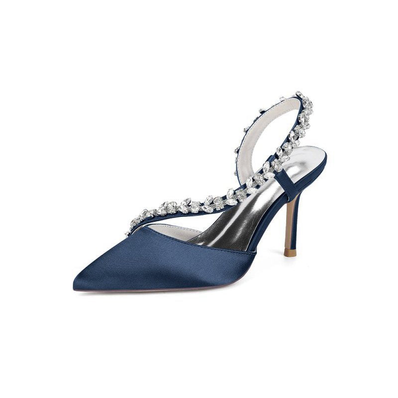 Satin High Heels with Crystal Embellishments