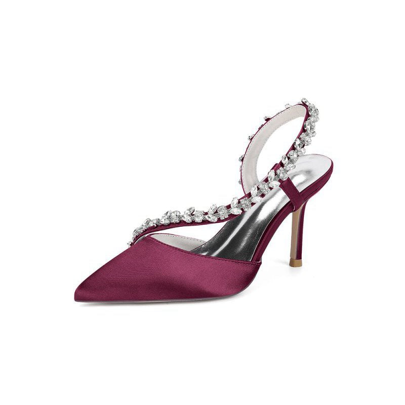 Satin High Heels with Crystal Embellishments
