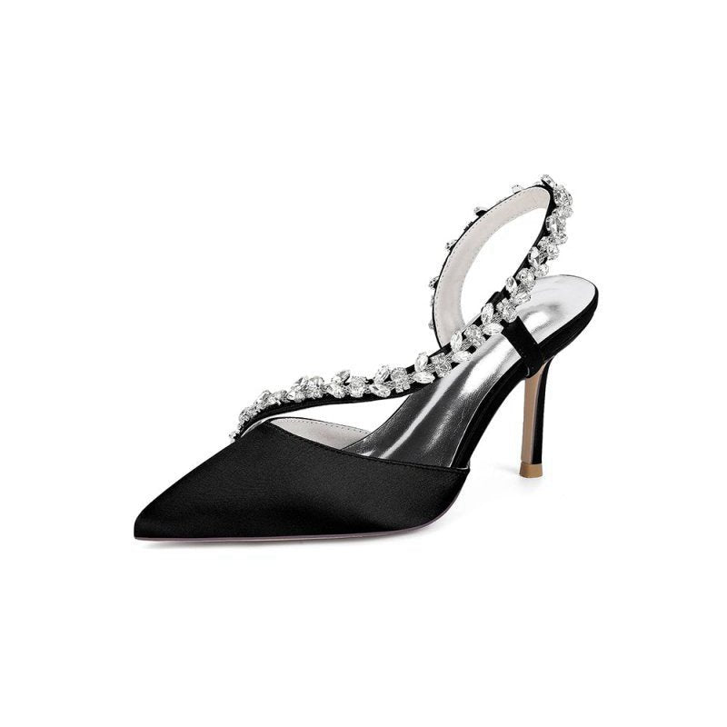 Satin High Heels with Crystal Embellishments