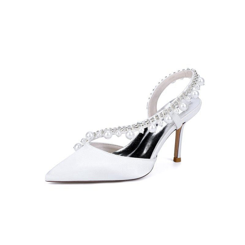 High Heels with Pearl and Crystal Embellishments Description