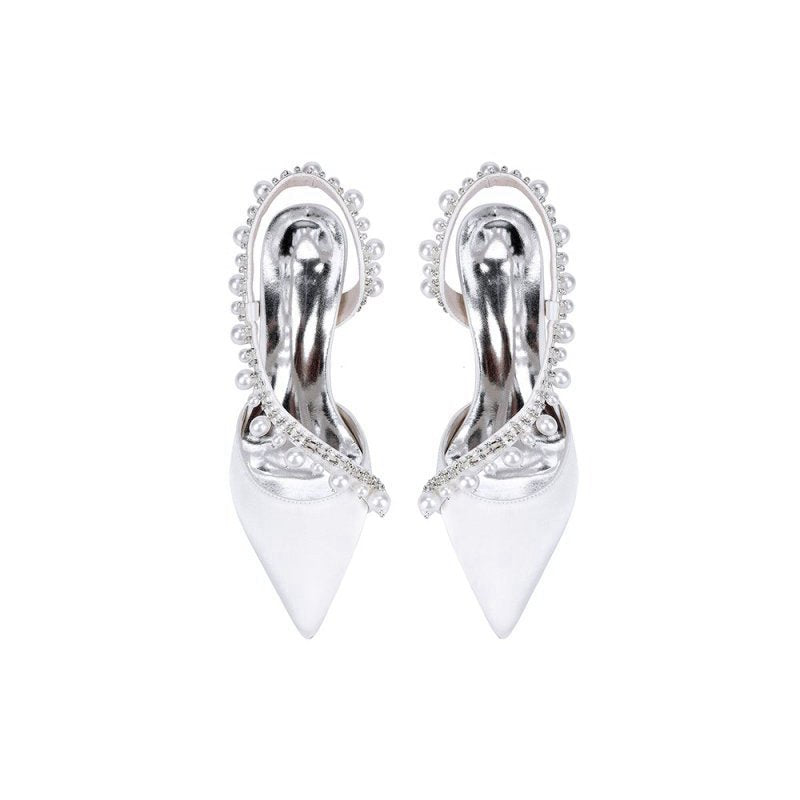 High Heels with Pearl and Crystal Embellishments Description