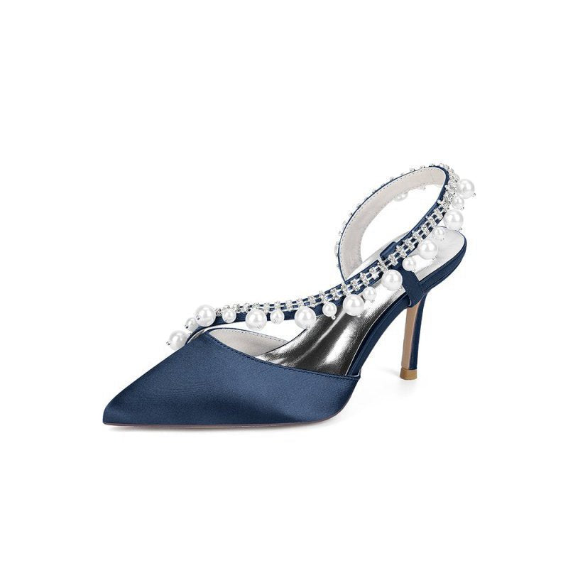 High Heels with Pearl and Crystal Embellishments Description