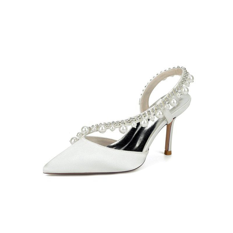 High Heels with Pearl and Crystal Embellishments Description