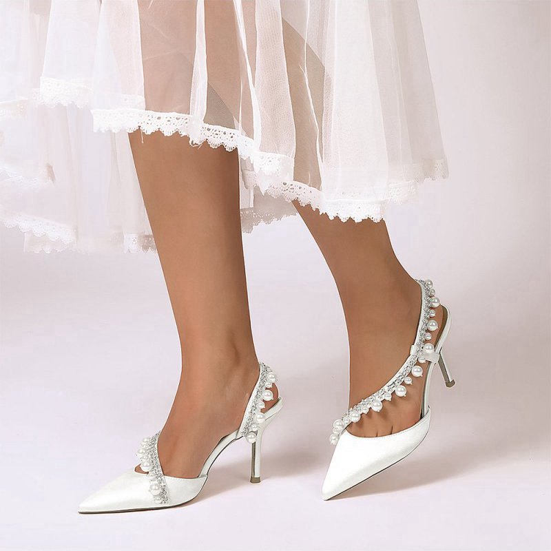 High Heels with Pearl and Crystal Embellishments Description