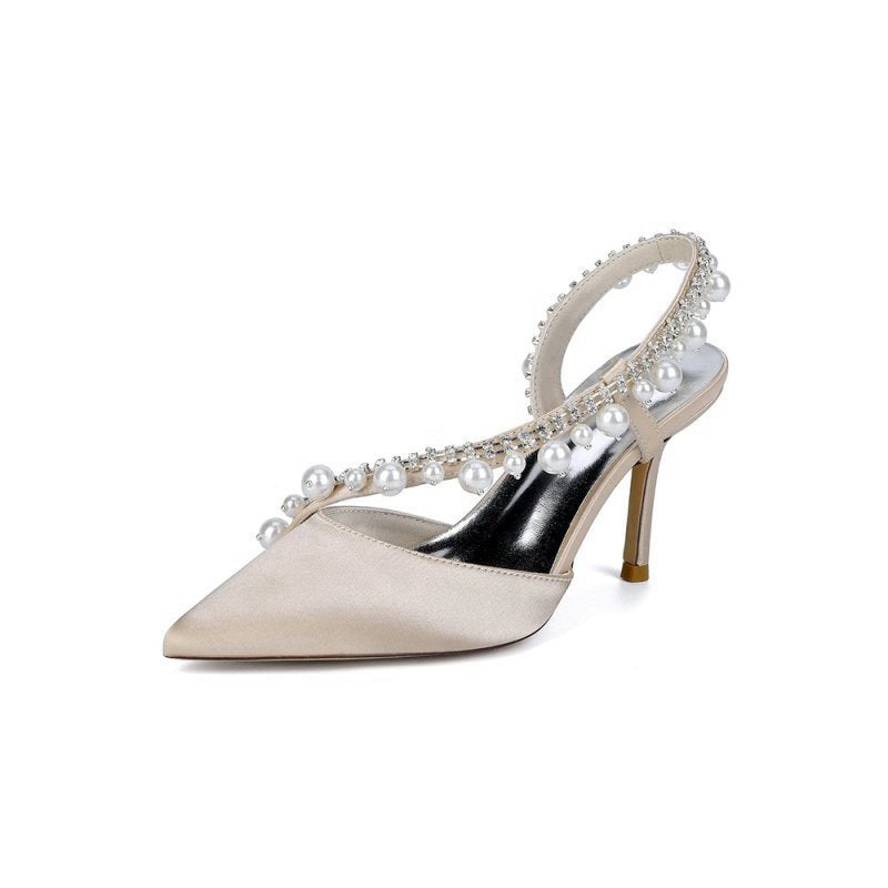 High Heels with Pearl and Crystal Embellishments Description