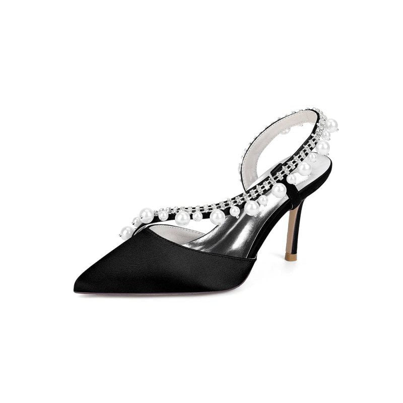 High Heels with Pearl and Crystal Embellishments Description