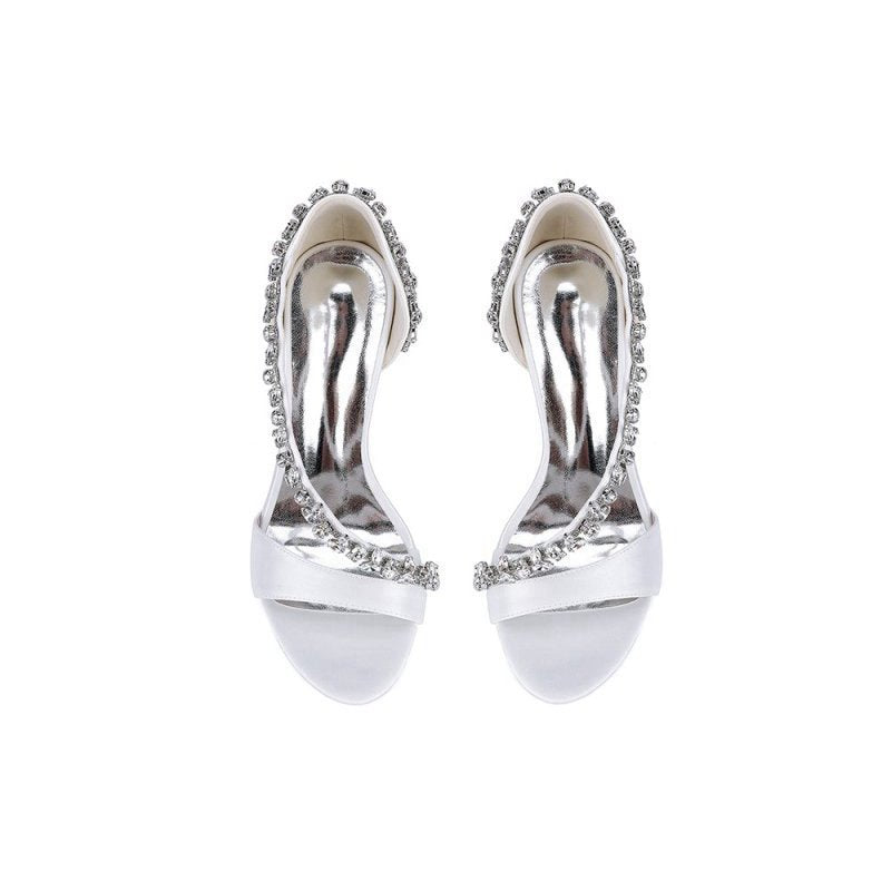 Satin High Heels with Crystal and Chain Embellishments